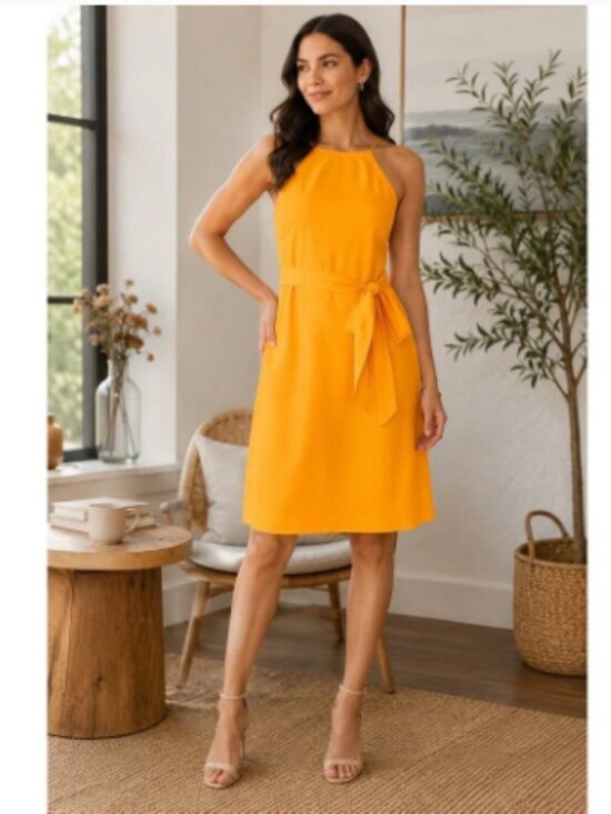Ann Taylor Dresses & Skirts - Ann Taylor Orange Halter Tie Waist Midi Dress Size 8